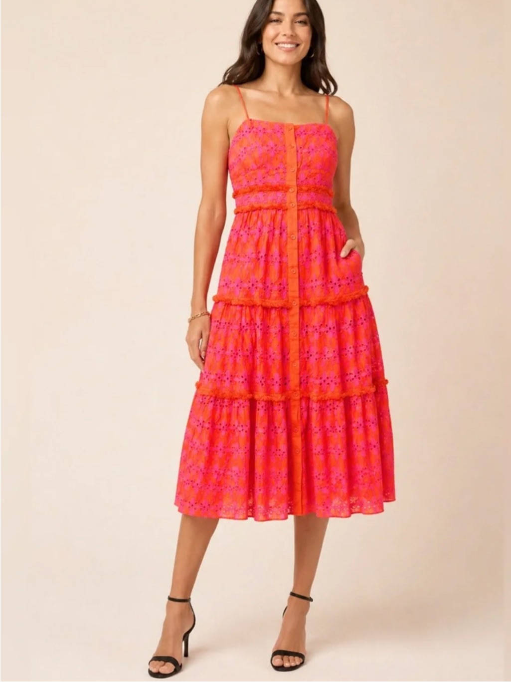 J. Crew Button-Up Tiered Midi Dress In Eyelet Embroidered 100% Cotton Size 8